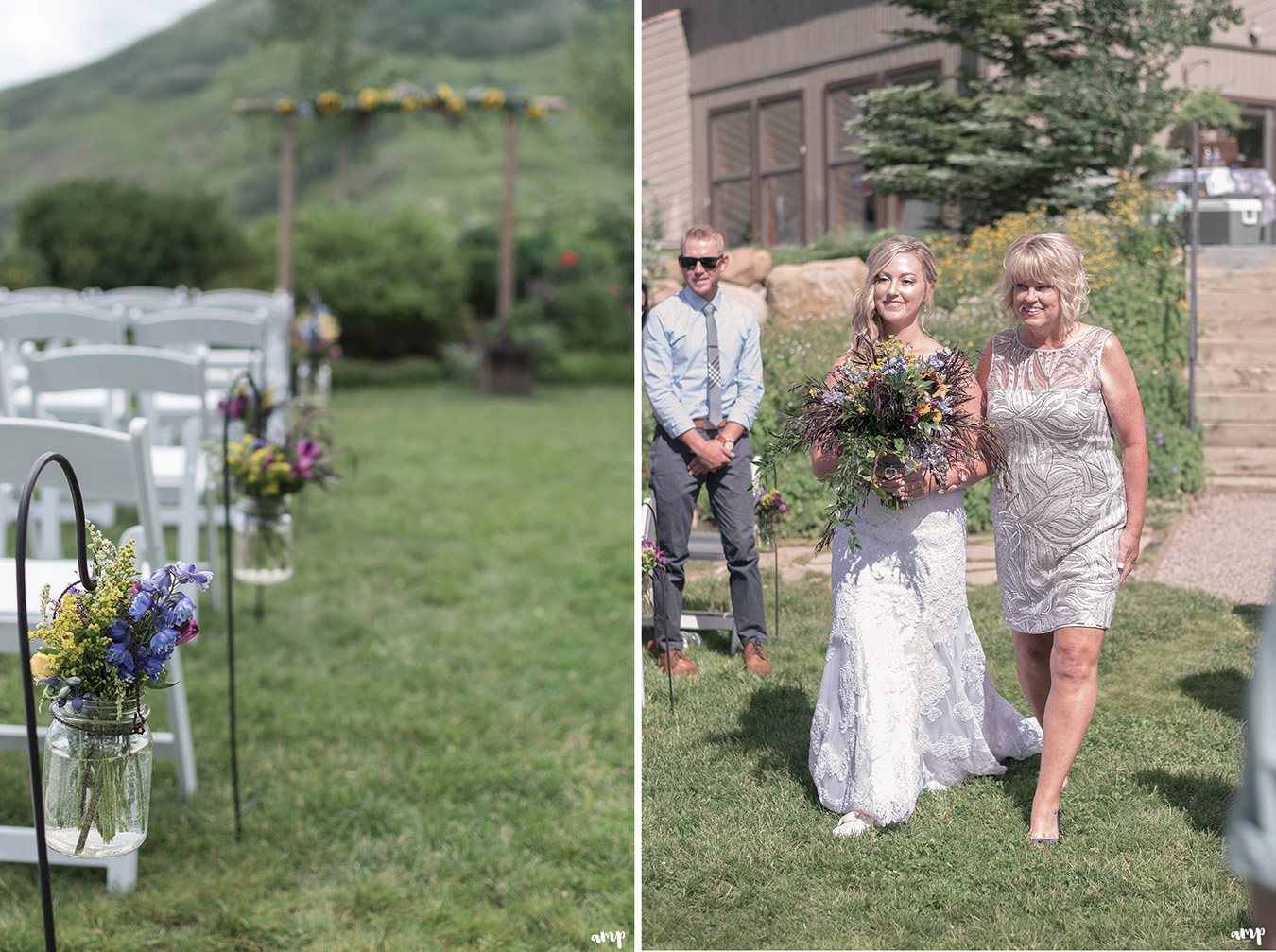 Bride walking down the aisle at the Crested Butte Mountain Wedding Garden