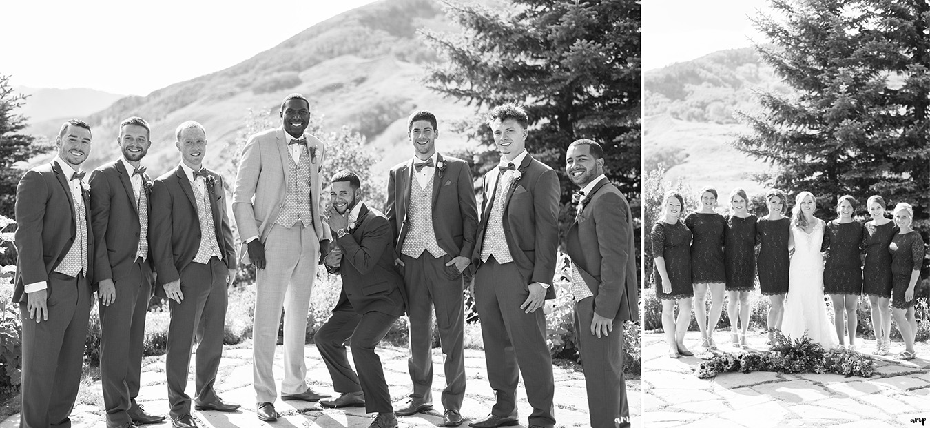 Bridal party in black and white