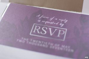 RSVP invitation suite in eggplant purple